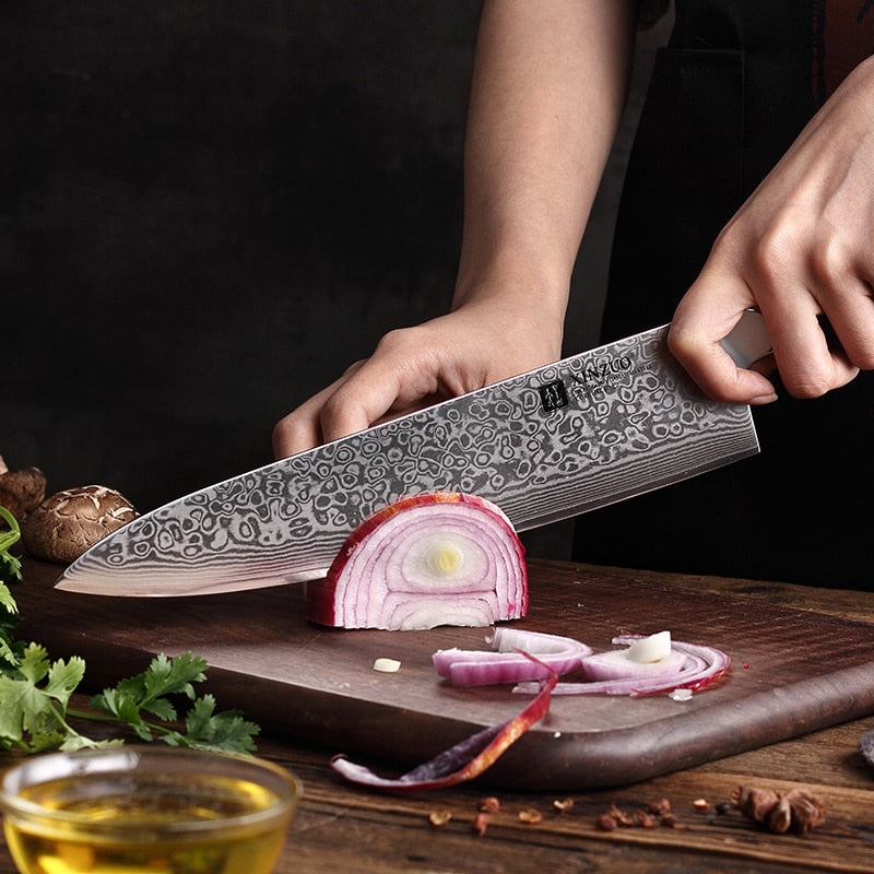 Couteau de chef japonais Kengata-Gyuto Shigeki Tanaka Aogami No.2 Damas EB 180mm avec manche en ébène | Couteaux japonais Couteau de chef japonais Kengata-Gyuto Shigeki Tanaka Aogami No.2 Damas EB 180mm avec manche en ébène | Couteaux japonais